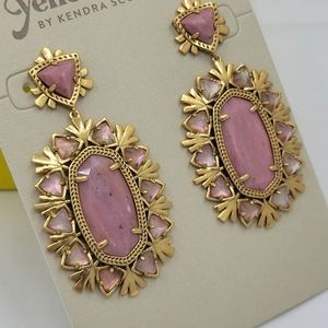New With Tags Kendra Scott Havana Vintage Gold Statement Earrings in Blush Pink